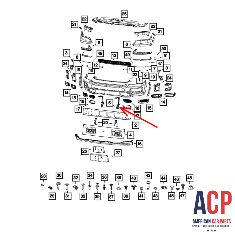 RAM 1500 Mocowanie pionowe zderzaka przedniego komplet 2019-2024 (2).png